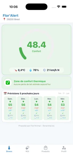 Capture d'écran de l'application Flor'Alert - Monitoring THI en temps réel